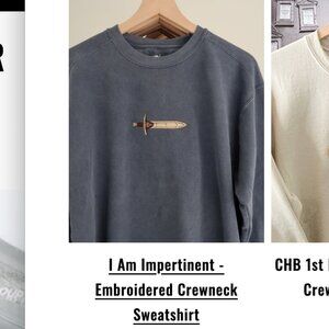 Percy Jackson “I Am Impertinent” Embroidered Crewneck • Soup & Sun • Grey Sweats
